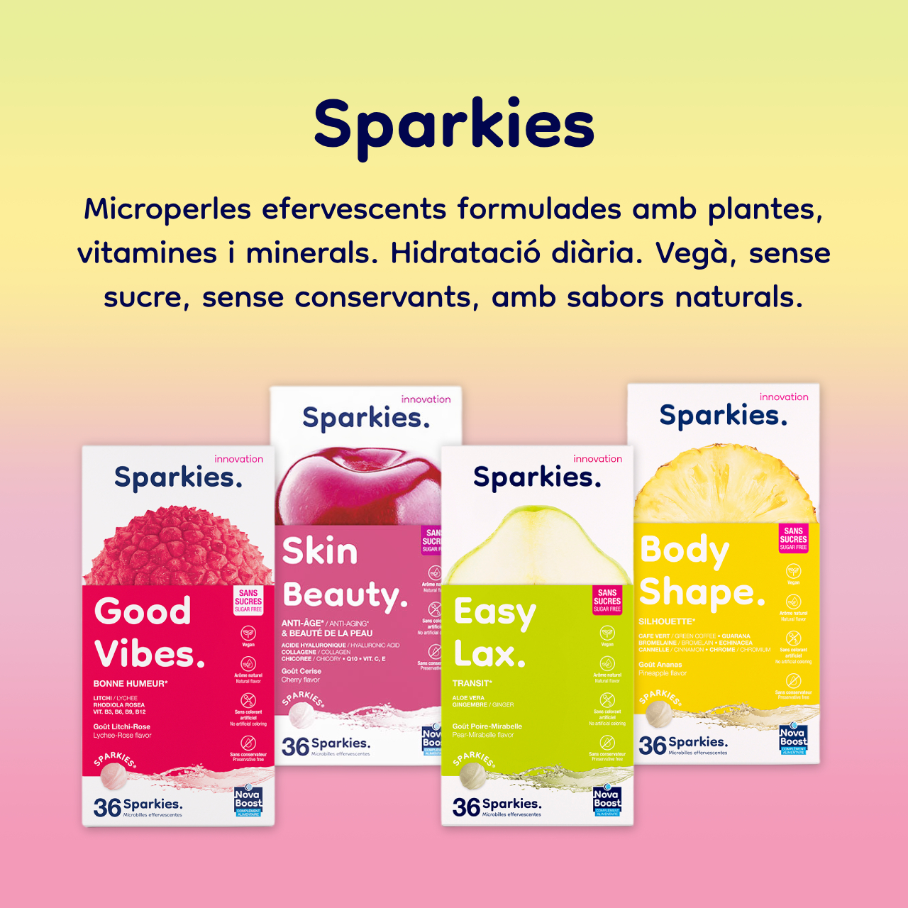 Microperles efervescents formulades amb plantes, vitamines i minerals. hidratació diària. Vegà, sense sucre, sense conservants, amb sabors naturals.